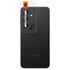 AGL07425 - Galaxy S24 Ultra Optik Pro EZ Fit Lens Protector in Black showing the camera lens protector hovering above another lens protector tray and device showing back